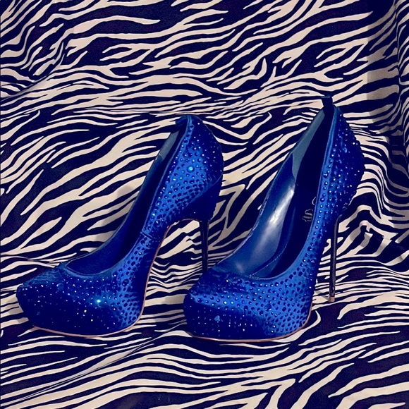 ALDO platform High stiletto Royal Indigo cobalt Blue rhinestone w/platinum heel - Picture 1 of 3
